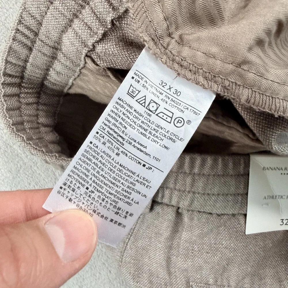 Banana Republic Athletic Fit Linen Blend Pants Men 32x27 in Taupe Tapered NWT